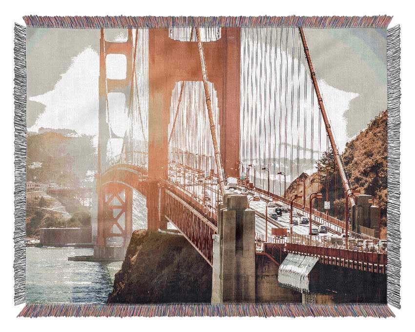 Sunrise Glow Over The Golden Gate Bridge Woven Blanket