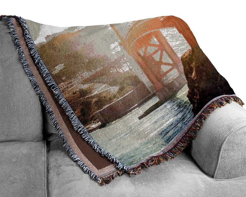 Sunrise Glow Over The Golden Gate Bridge Woven Blanket