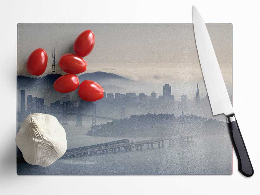 Mist Over The City Glass Chopping Board