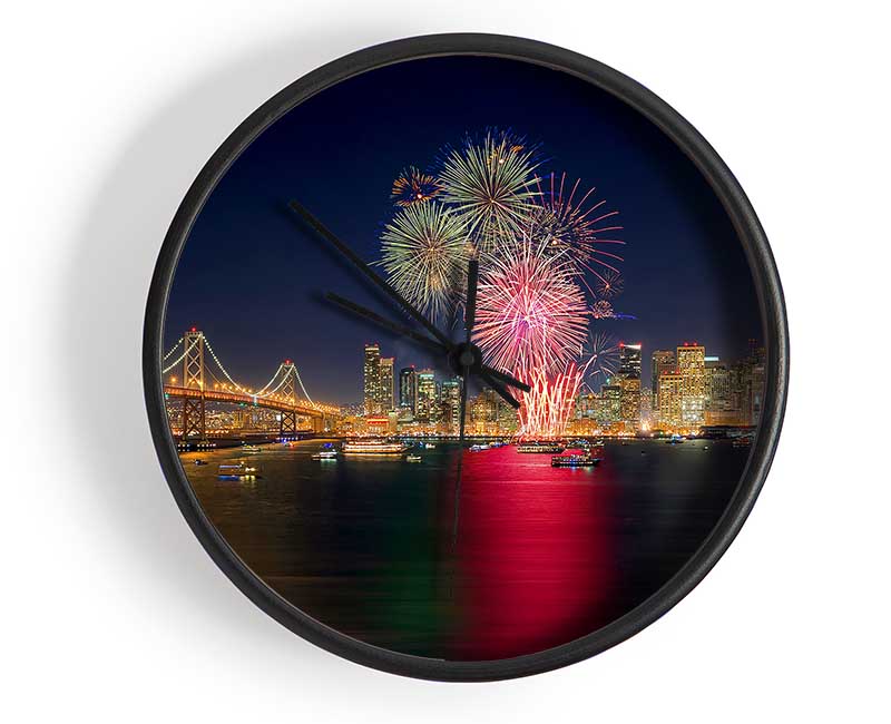 Fireworks Over The Golden Gate Bridge Clock - Wallart-Direct UK