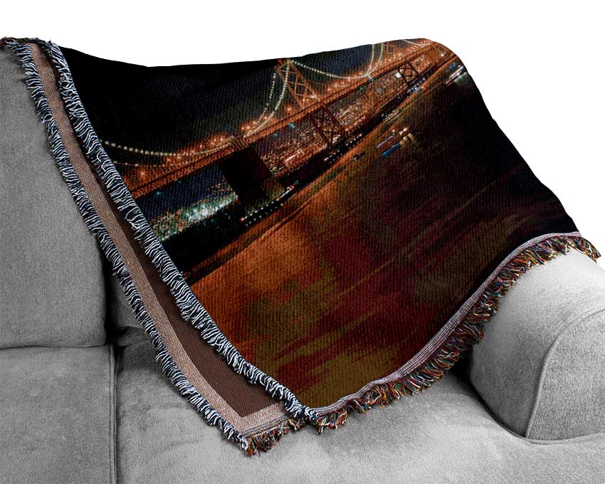 Fireworks Over The Golden Gate Bridge Woven Blanket