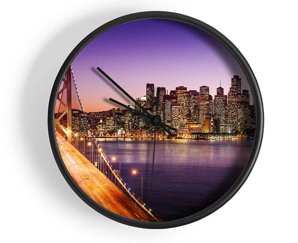 Golden Gate Bridge Purple Waters Clock - Wallart-Direct UK