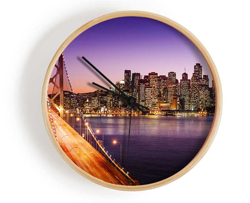 Golden Gate Bridge Purple Waters Clock - Wallart-Direct UK