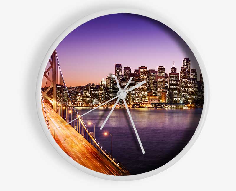 Golden Gate Bridge Purple Waters Clock - Wallart-Direct UK