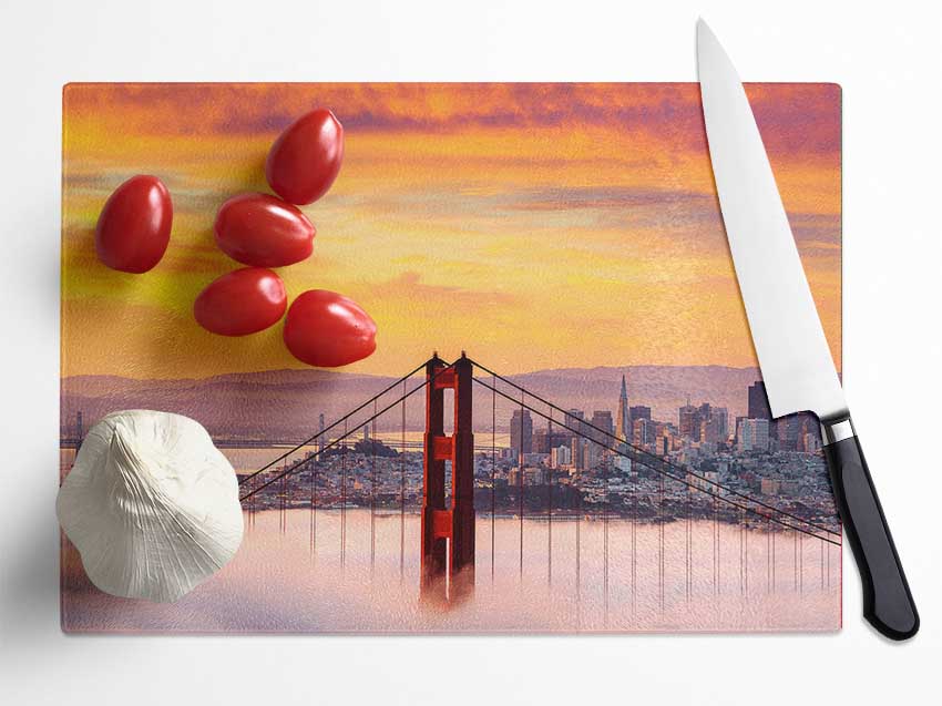 Sunset Mist Golden Gate Bridge Glass Chopping Board