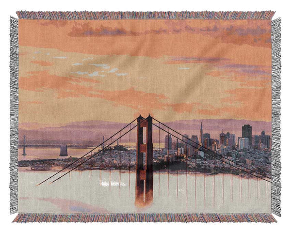 Sunset Mist Golden Gate Bridge Woven Blanket