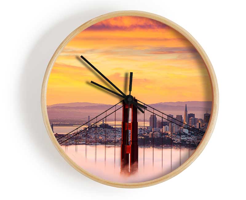 Sunset Mist Golden Gate Bridge Clock - Wallart-Direct UK