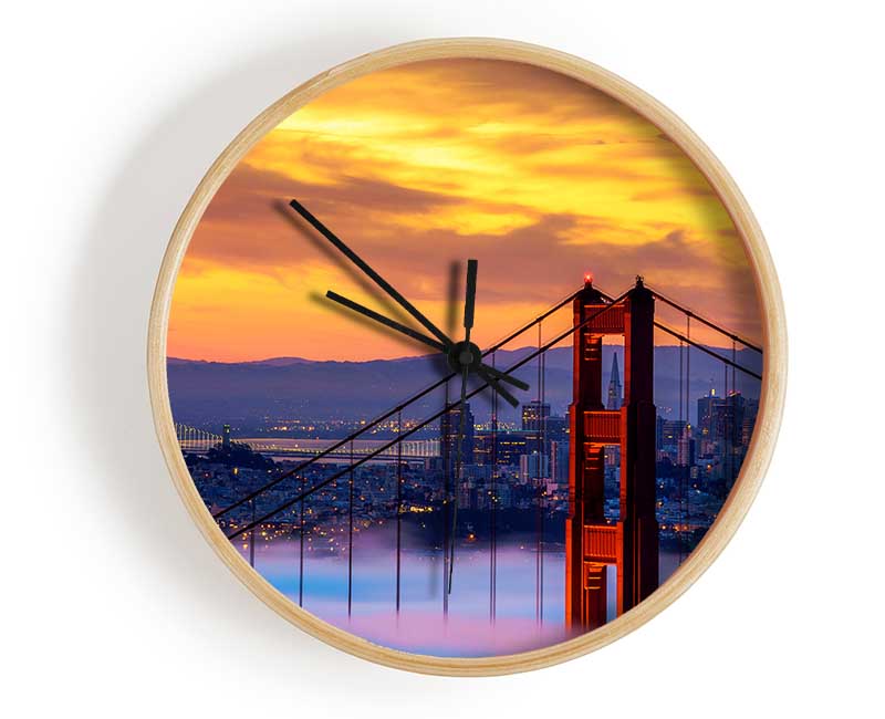 Mist Through The Golden Gate Bridge Clock - Wallart-Direct UK