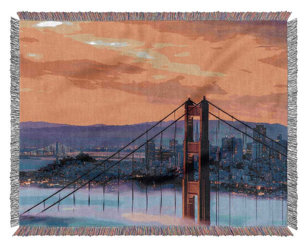 Mist Through The Golden Gate Bridge Woven Blanket