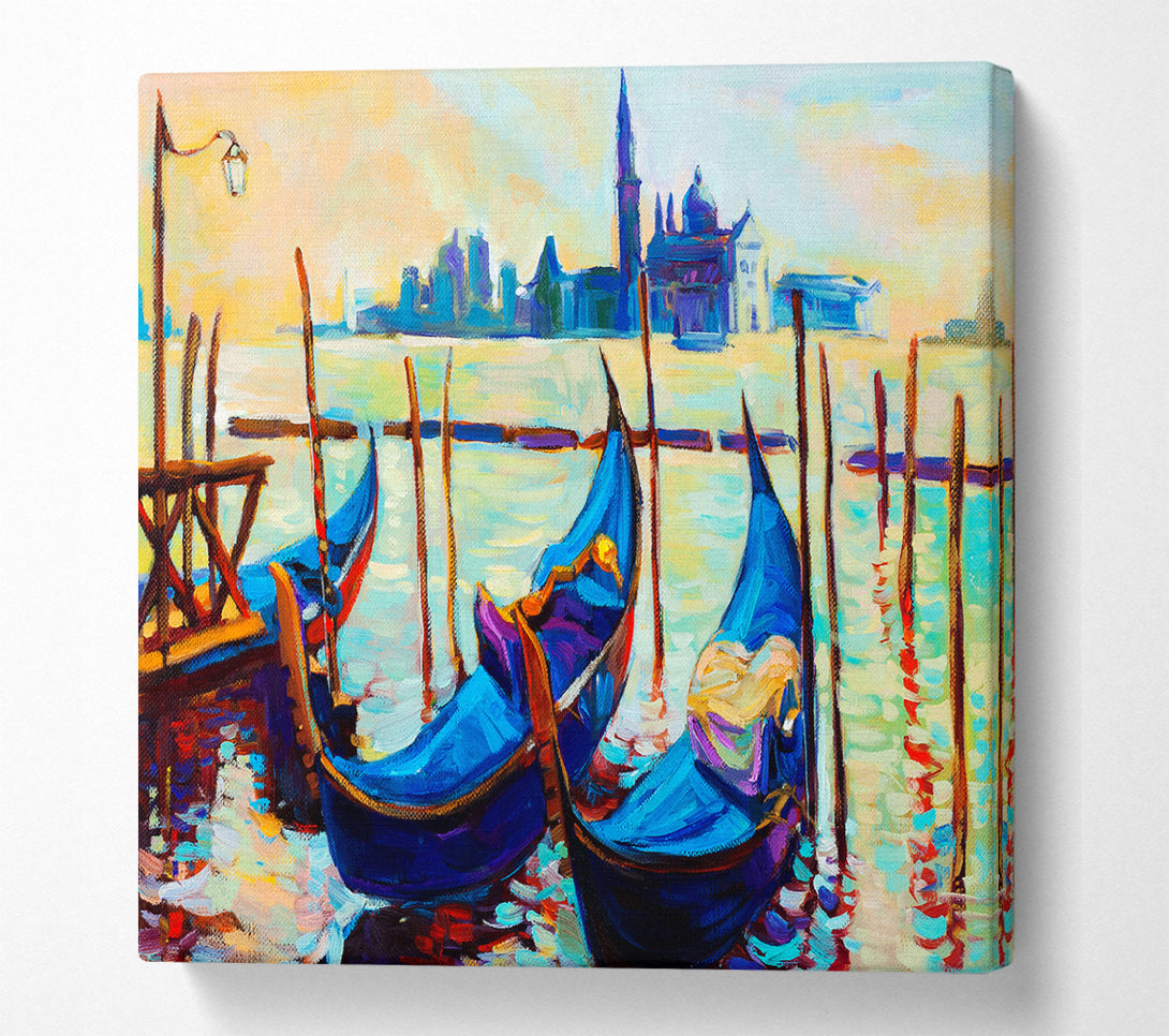 A Square Canvas Print Showing Gondola Line Up 1 Square Wall Art