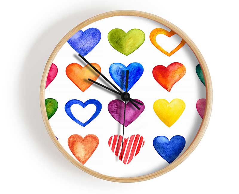 Colourful hearts Clock - Wallart-Direct UK