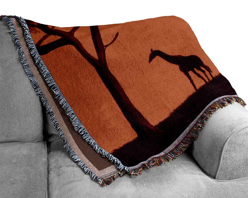 Giraffes At The Sunset Woven Blanket