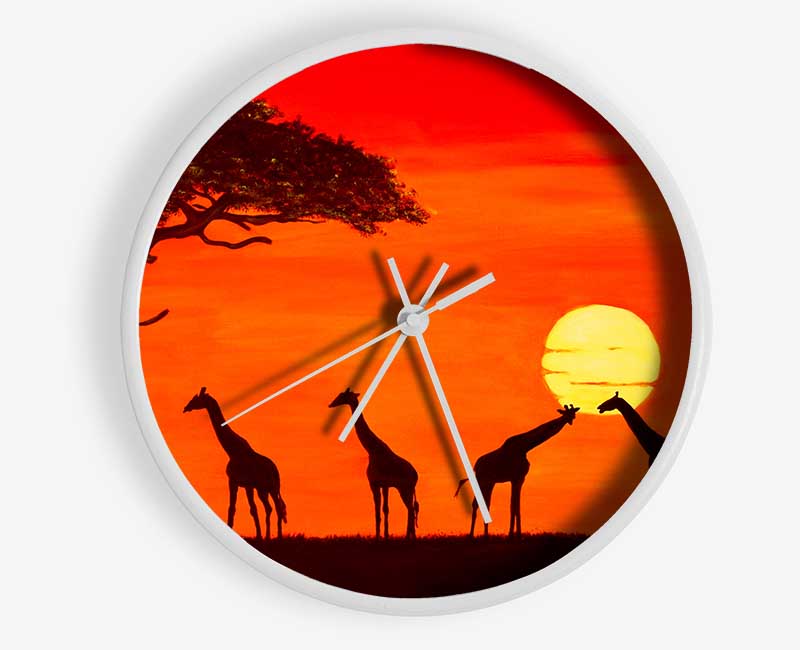 Giraffes At The Sunset Clock - Wallart-Direct UK