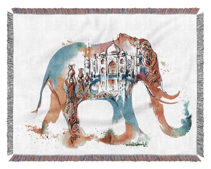 Rainbow Indian Elephant Woven Blanket