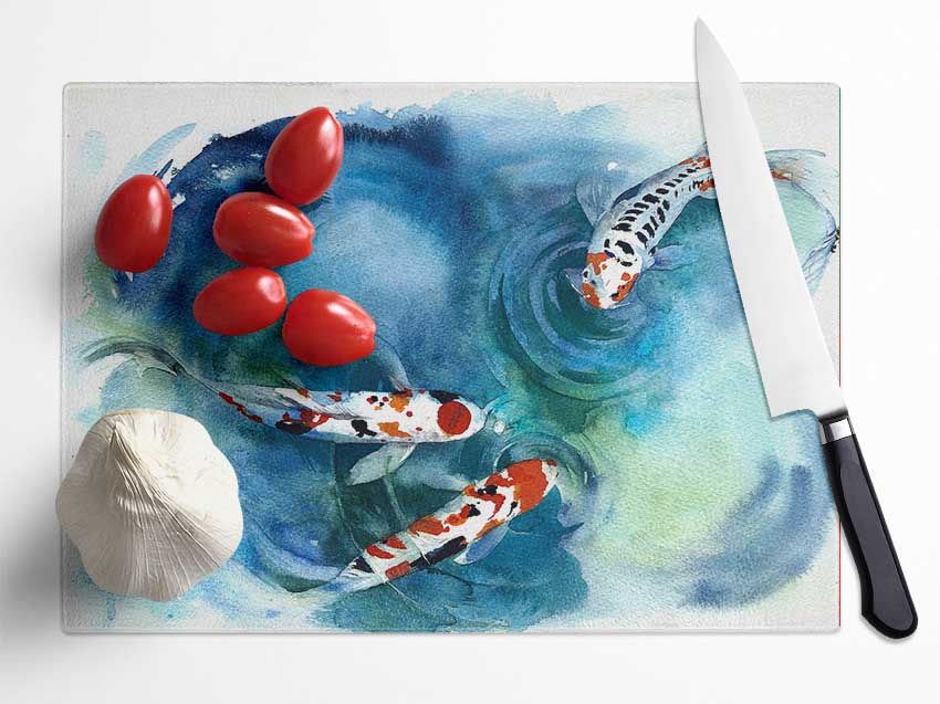 Koi Fish Teatime Glass Chopping Board