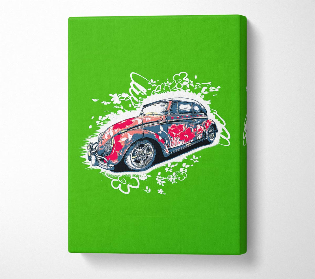 Picture of VW Beetle Flower Power Green Canvas Print Wall Art