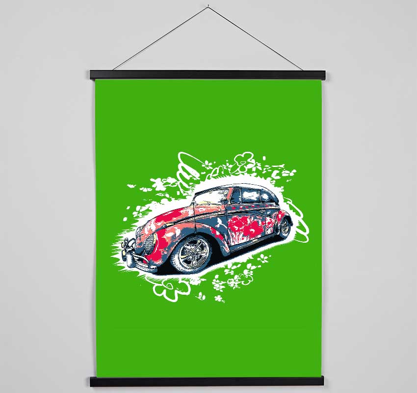 VW Beetle Flower Power Green Hanging Poster - Wallart-Direct UK