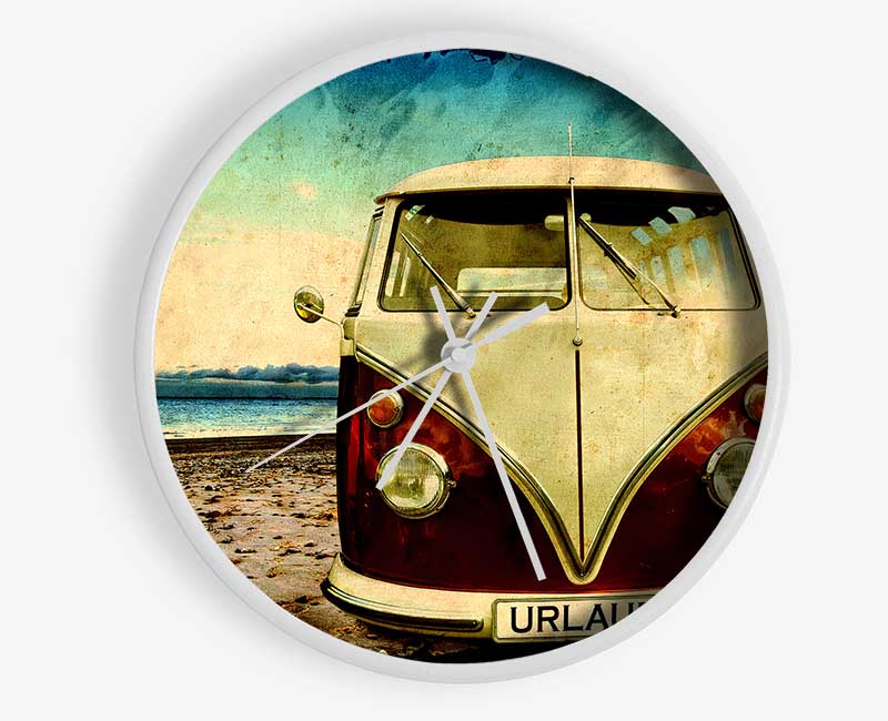 VW Camper Van At The Beach Clock - Wallart-Direct UK