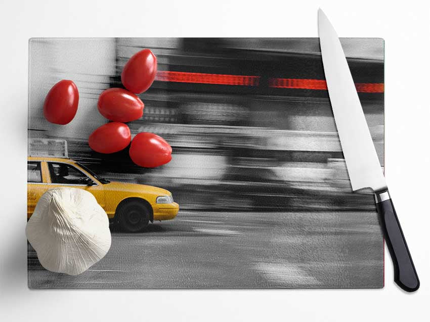 Yellow Cabs In New York 5 Glass Chopping Board