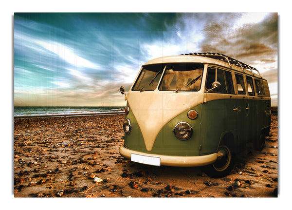 VW Camper At The Beach Green