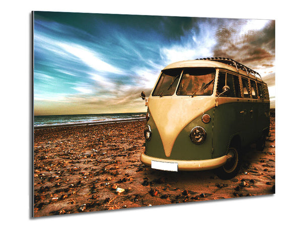 VW Camper At The Beach Green