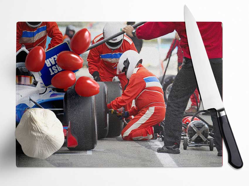 Changing The Tyres Glass Chopping Board