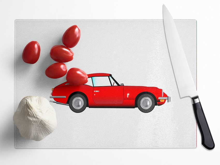 Red EType Jaguar Glass Chopping Board