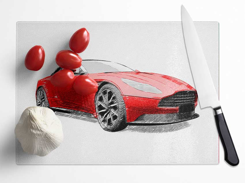 Maserati Red Drawing Glass Chopping Board