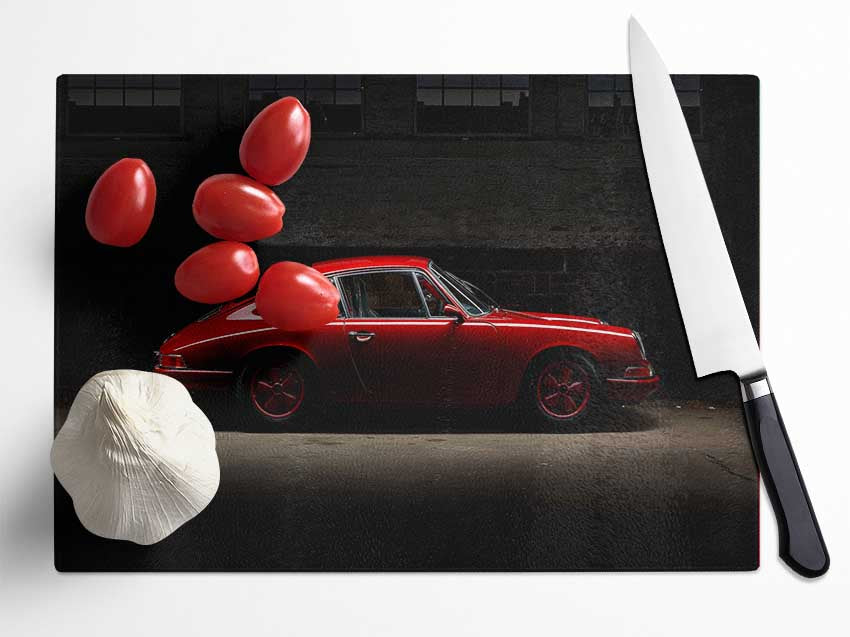 Classic Red Porsche Glass Chopping Board