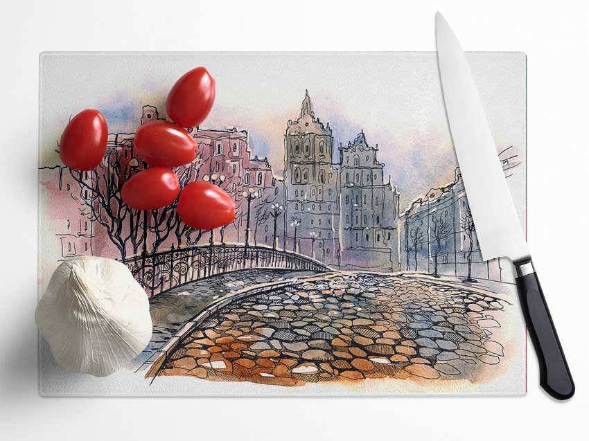 Cobbled Streets Glass Chopping Board