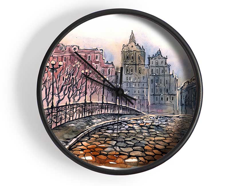 Cobbled Streets Clock - Wallart-Direct UK