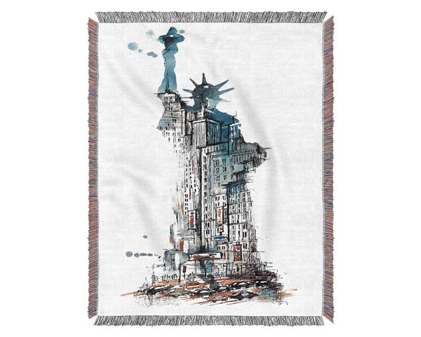 The Big Apple In The Statue Of Liberty Woven Blanket