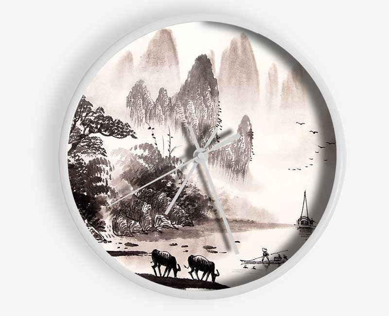 Japanese Fishing Village Clock - Wallart-Direct UK