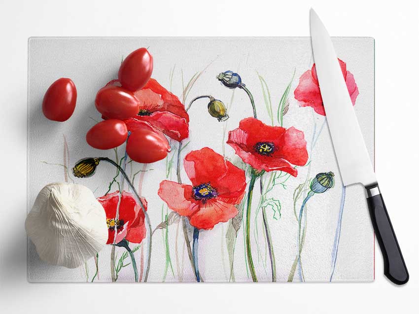 Poppy Magic Skies Glass Chopping Board