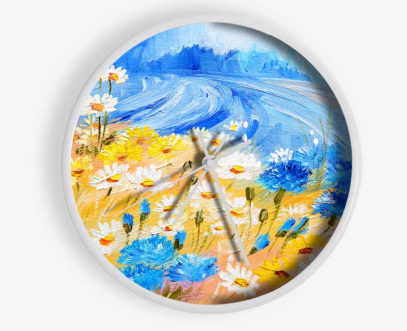 Daisy Yellow Blues Clock - Wallart-Direct UK