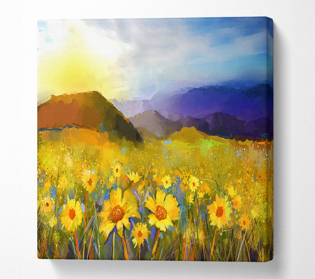 A Square Canvas Print Showing Yellow Mountain Sunrise Square Wall Art