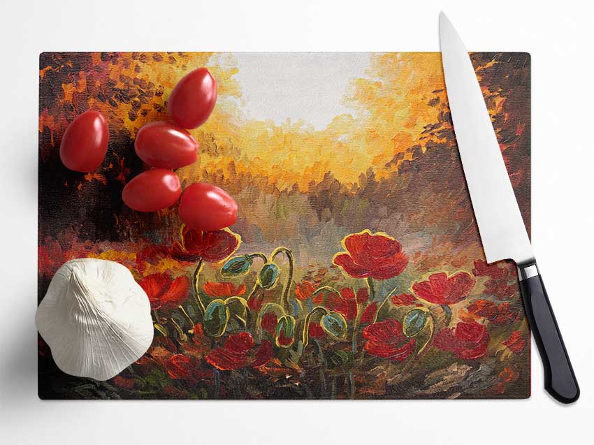 Poppies Finding The Sun Glass Chopping Board