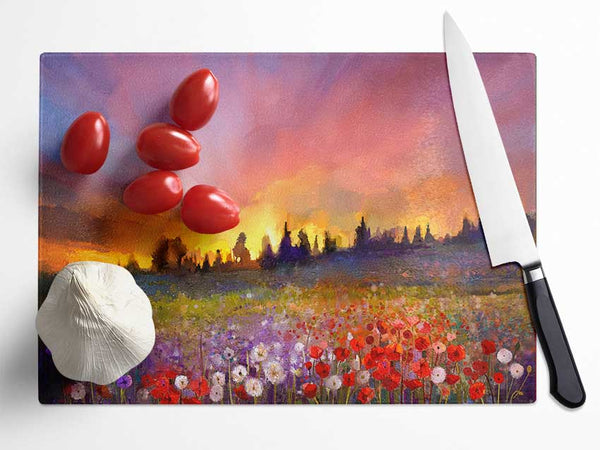 Sun Break Over The Wild Flowers Glass Chopping Board