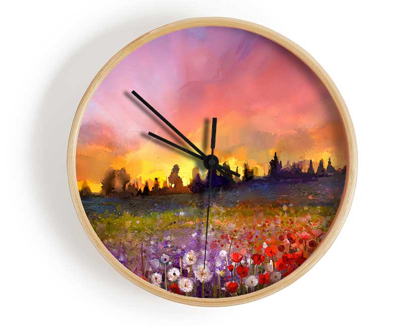 Sun Break Over The Wild Flowers Clock - Wallart-Direct UK