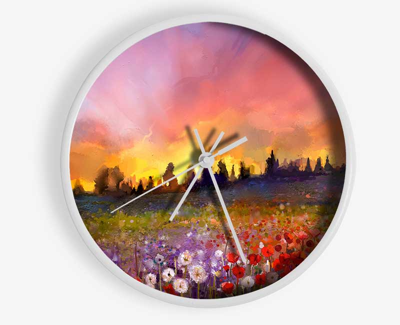 Sun Break Over The Wild Flowers Clock - Wallart-Direct UK