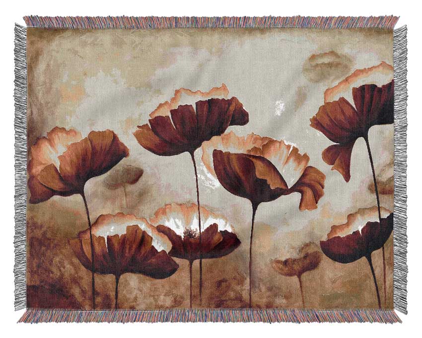 Chocolate Poppies Woven Blanket