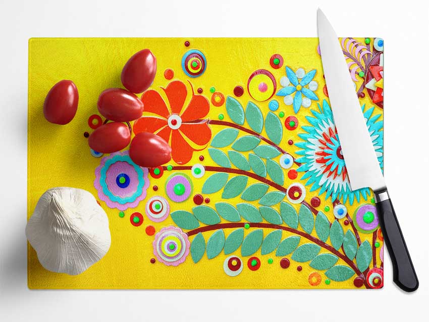 Circus Flowers Glass Chopping Board