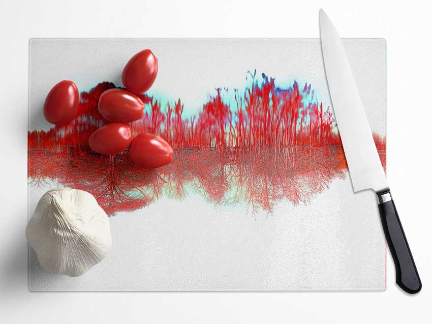 Red Tree River Reflections Glass Chopping Board