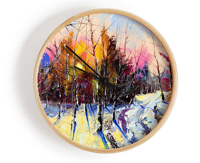 Rainbow Snow Forest Clock - Wallart-Direct UK