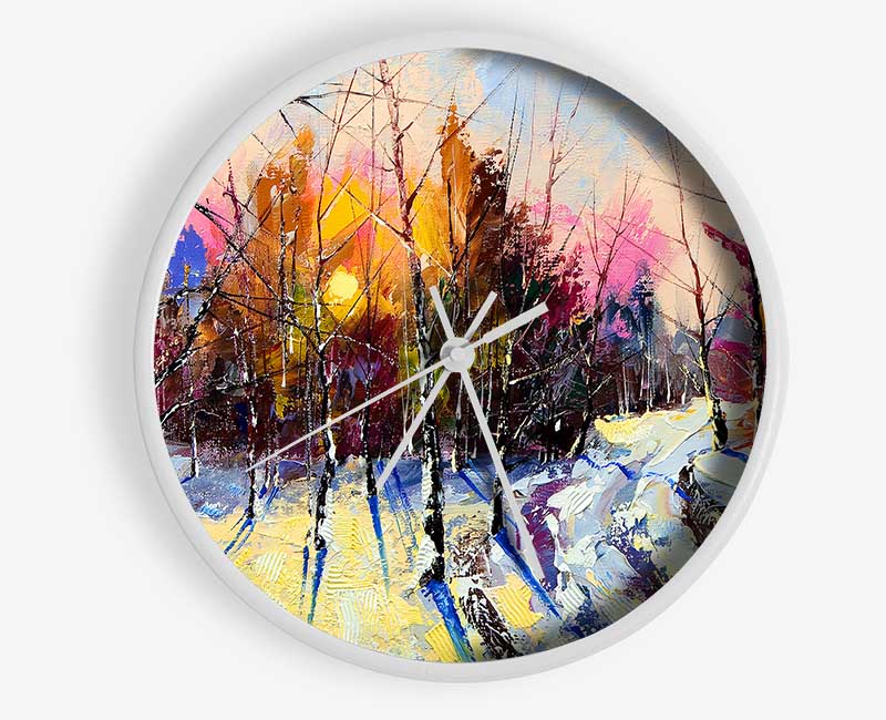 Rainbow Snow Forest Clock - Wallart-Direct UK