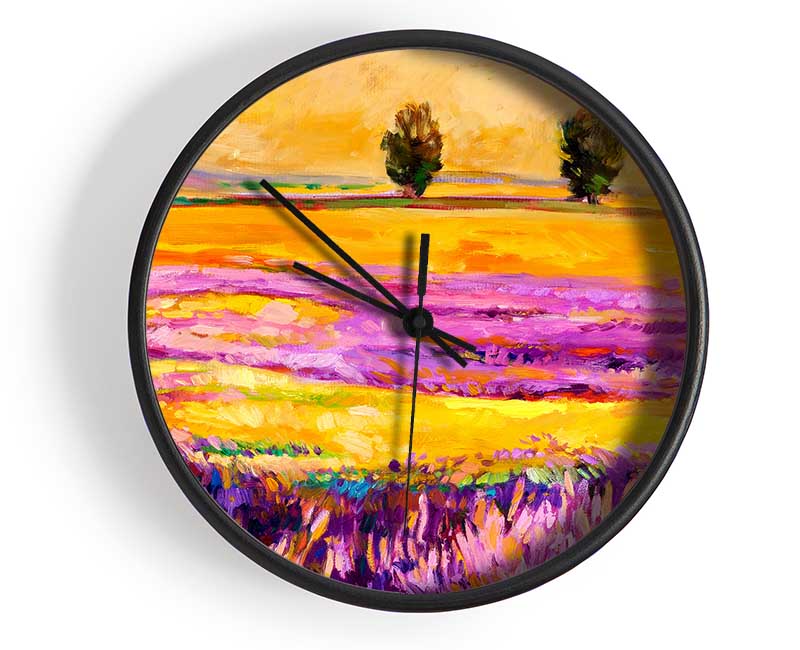 Pink Fields Of Gold Clock - Wallart-Direct UK