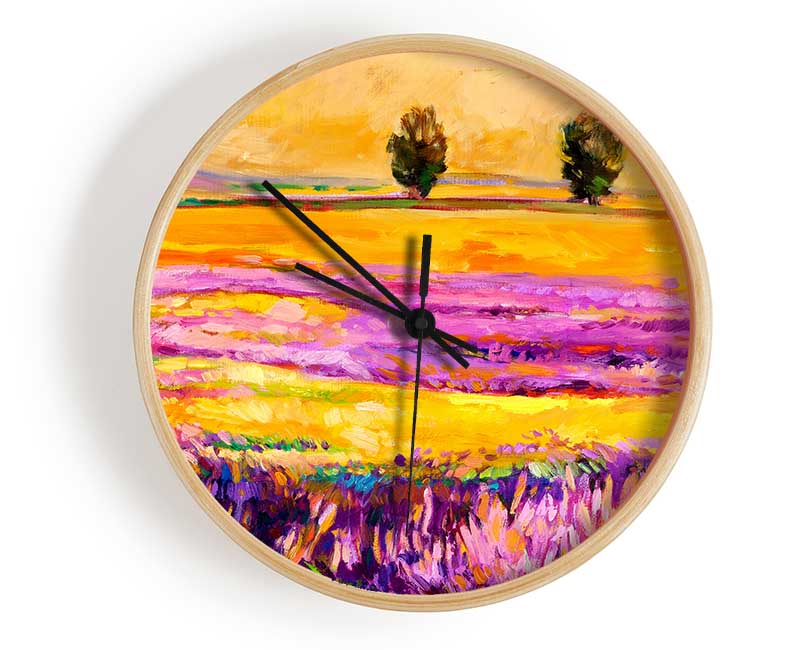 Pink Fields Of Gold Clock - Wallart-Direct UK