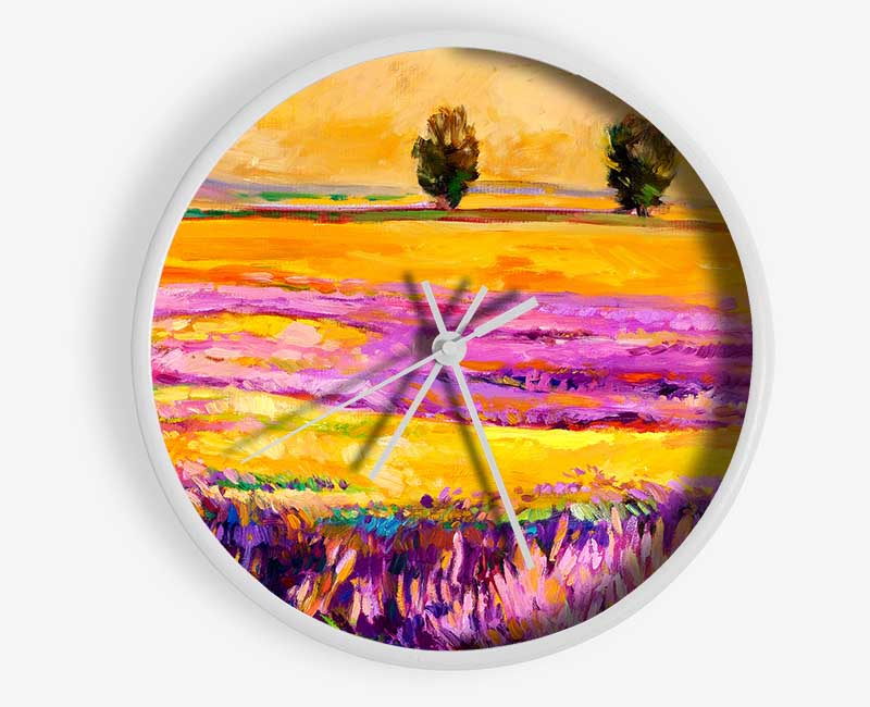 Pink Fields Of Gold Clock - Wallart-Direct UK