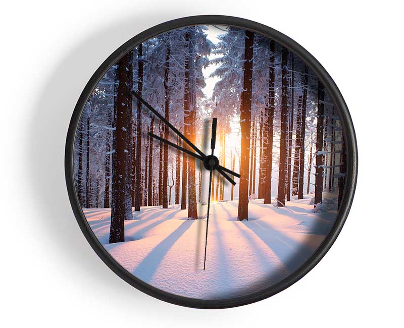 Sun Burst Snow Trees Clock - Wallart-Direct UK