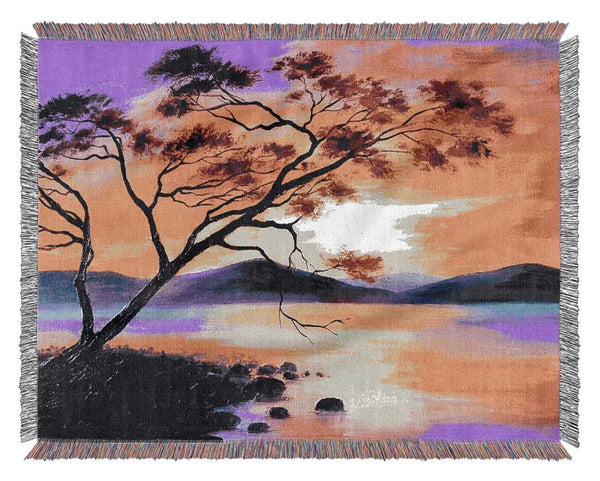 Sunset Lake Tree Woven Blanket